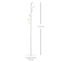 HOMCOM 174cm Free Standing Coat Rack Stand with 6 Hooks Clothes Tree Hat Display Hall Tree Hanger Hanging Organizer for Hallway Bedroom Living Room White(m-3)