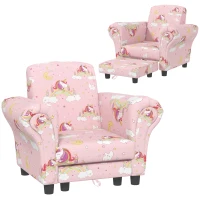 AIYAPLAY 2 Piece Kids Sofa Set with Unicorn Design, Wooden Frame, for 1.5-3 Years Old, Pink(m-1)