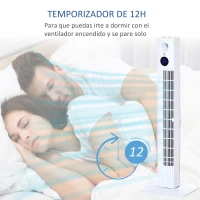 HOMCOM Ventilador de Torre Bajo Consumo 45W Silencioso con Caja de Aromas y Mando a Distancia 3 Velocidades 3 Modos Oscilación 70° Pantalla LED Táctil Temporizador 12h 31,5x31,5x96 cm Blanco(m-7)