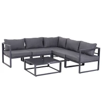 Outsunny Ensemble salon de jardin d'angle design contemporain style yachting 5 places modulable avec coussins et table basse aluminium gris(m-9)