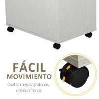 HOMCOM Aparador Auxiliar para Microondas Armario Bajo de Cocina con Armario de 2 Puertas y Estante Ajustable con Ruedas Carga 70 kg 60,4x40,3x97 cm Blanco(m-5)