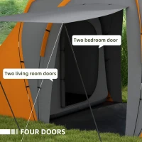 Outsunny Large Camping Tent Tunnel Tent with 2 Bedroom and Living Area, 2000mm Waterproof, Portable with Bag for 4-6 Man, Orange(m-5)