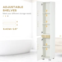 kleankin Tall Bathroom Cabinet with Adjustable Shelves, 5-Tier Modern Freestanding Tallboy with Storage Cabinets, White(m-6)