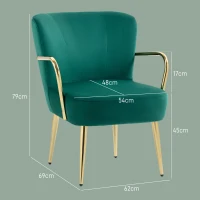 HOMCOM Poltrona da Camera Retrò in Velluto con Braccioli, Gambe Dorate e Seduta Imbottita, Verde(m-3)