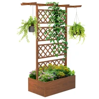 Outsunny Wooden Trellis Planter Box, Raised Garden Bed to Grow Vegetables, Herbs and Flowers, Orange(m-1)