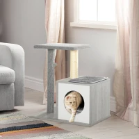 PawHut Albero Tiragraffi Multilivello per Gatti e Gattini con Cuccia e Colonna in Corda Sisal, Grigio, 59 x 39 x 62cm(m-2)