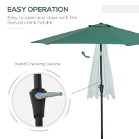 Outsunny 2.6M Garden Parasol Umbrella with Tilt and Crank, Outdoor Sun Parasol Sunshade Shelter with Aluminium Frame, Green(m-4)