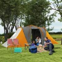 Outsunny Large Camping Tent Tunnel Tent with 2 Bedroom and Living Area, 2000mm Waterproof, Portable with Bag for 4-6 Man, Orange(m-10)