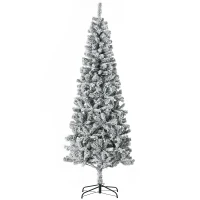 HOMCOM Albero di Natale Slim Artificiale 210 cm con Rami Realistici, Albero di Natale Innevato Alto e Stretto con Base Pieghevole, Verde(m-1)