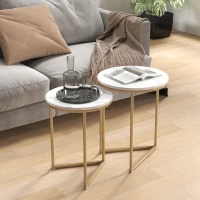 HOMCOM Set of Two Marble-Effect Nest of Tables - White/Gold-Tone(m-2)