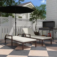 Outsunny Outdoor PE Rattan Sun Lounger Set of 2, Wicker Chaise Recliner Garden Chair with 5-Level Adjustable Backrest and 2 Wheels, Cream White(m-2)