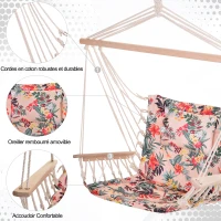 Outsunny Chaise Suspendue hamac de Voyage Respirant Portable dim. 100L x 49l x 106H cm Coton macramé Polyester Rose pâle Motif à Fleurs(m-4)