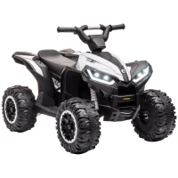 HOMCOM Quad per Bambini 3-5 Anni Elettrico 12V, 2 Velocità, Ruote Larghe con Clacson e Fari LED, Bianco(m-11)