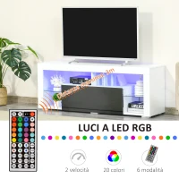 HOMCOM Mobile Porta TV con Luci a LED di 20 Colori e Telecomando per TV fino 55", 140x35x52 cm, Bianco(m-4)
