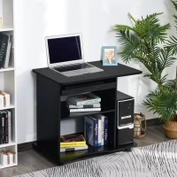 HOMCOM Mobile Small Office Computer Desk PC Table Home Workstation with Slide-Out Keyboard Tray, Adjustable Shelf, CPU Stand, 0.8m, Black(m-7)