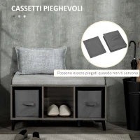 HOMCOM Mobile Scarpiera da Ingresso in Truciolato e Metallo con 3 Ripiani Aperti, 2 Cassetti e Seduta imbottita, 90x34x48 cm, Grigio(m-5)