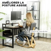 HOMCOM Siège assis genoux, siège ergonomique en bois à bascule avec dossier, chaise à genoux pour bureau à domicile, gris(m-4)