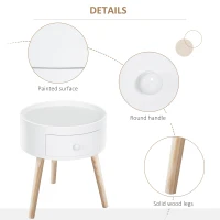 HOMCOM Tavolino da Salotto Moderno in Legno, Tavolino Rotondo con Cassetto, Tavolino da Caffè per Soggiorno e Camera, Bianco(m-4)