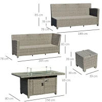 Outsunny 8-Seater Outdoor PE Rattan Sofa Set Conversation Set w/ Fire Pit Table, L-Shape Sofa, Footstool and Furniture Cover(m-3)