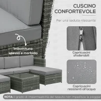 Outsunny Set da 7 Pezzi Salotto da Esterni in Rattan con Poltrona Pouf Tavolino Grigio(m-5)