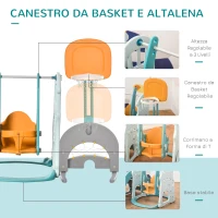 HOMCOM Scivolo per Bambini 4 anni max con Altalena, Canestro, Porta e Anelli, in HDPE e PP, 210x186x133 cm(m-5)