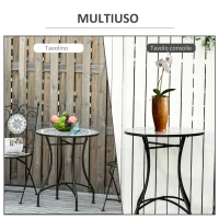 Outsunny Tavolino da Giardino Piccolo in Metallo e Ceramica, Tavolino con Mosaico da Esterno per Terrazzo o Balcone, Ф60x71cm, Grigio Nero(m-6)
