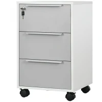 HOMCOM Caisson de bureau à roulettes avec 3 tiroirs et serrure pour dossiers 40 x 40 x 63,5 cm blanc et gris(m-10)