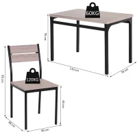 HOMCOM Table de salle à manger avec 4 chaises style industriel acier noir MDF coloris bois de chêne(m-3)