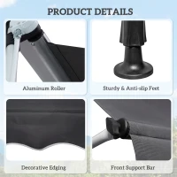 Outsunny Balcony 2 x 1.5m Manual Adjustable Awning DIY Patio Clamp Awning Canopy Retractable Shade Shelter Easy to Move for Balcony, Grey(m-7)