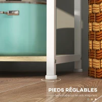 HOMCOM Etagère meuble de rangement cuisine ilot style moderne avec 4 crochets 4 étagères 90 x 40 x 84,5 cm,(m-6)