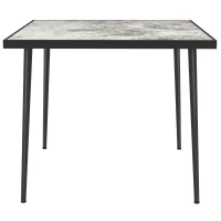 Outsunny Square Garden Table, Outdoor Dining Table for 4 with Marble Effect Tempered Glass Top and Steel Frame for Patio, Grey(m-11)