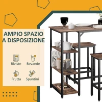 HOMCOM Set Tavolo Alto con 2 Sgabelli e Scaffale Stile Industriale in Metallo e Legno, Arredamento Moderno Bar e Cucina, Marrone Rustico(m-7)