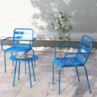 Outsunny Ensemble bistro de jardin 3 pièces salon de jardin 2 chaises empilables avec accoudoirs + table basse ronde en acier(m-7)