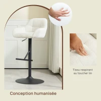 HOMCOM Lot de 2 tabourets de bar chaises de bar hauteur réglable tissu effet lin et base en acier 52,5 x 53 x 86,5-108 cm crème(m-7)
