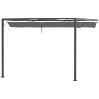 Outsunny 3 x 3(m) Outdoor Pergola Retractable Canopy Wall Mounted Gazebo Patio Shelter Sun Shade, Grey(m-12)