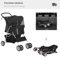 PawHut Pet Travel Stroller with Rain Cover, 4 Wheels Foldable Travel Carriage with Wheels Zipper Entry Cup Holder Storage Basket Black(m-5)