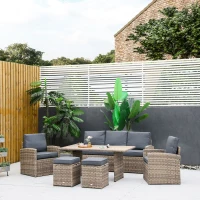 Outsunny Set Salotto da Giardino in Rattan PE con Divano 3 Posti, 2 Poltrone, 2 Sgabelli e Tavolo, Grigio(m-2)