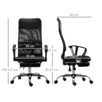 Vinsetto Fauteuil de bureau chaise de bureau ergonomique avec coussin lombaire - repose-pieds rétractable - 65 x 60 x 119-127 cm - noir(m-3)
