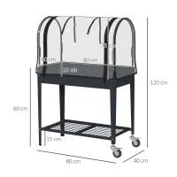 Outsunny Raised Planter with Greenhouse Cover, Mobile Elevated Garden Bed with Wheels and Bottom Shelf for Vegetables, Dark Grey(m-3)