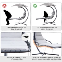 Outsunny Bain de Soleil transat Suspendu avec Pare-Soleil et Matelas Design Contemporain 190L x 110l x 190H cm Acier Polyester Gris Noir(m-6)