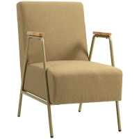HOMCOM Poltrona Moderna in Tessuto Effetto Lino per Soggiorno e Camera da Letto, 62x81x92 cm, Marrone e Oro(m-1)