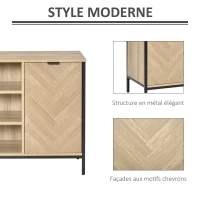 HOMCOM Buffet design style graphique façades placards à chevrons - 2 portes avec étagère, 3 niches - métal noir panneaux aspect chêne clair(m-6)
