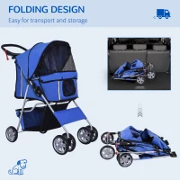 PawHut Dog Stroller with Rain Cover for Small Miniature Dogs, Folding Pet Pram with Cup Holder, Storage Basket, Reflective Strips, Blue(m-6)