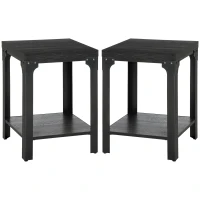 HOMCOM Industrial Side Table Set of 2 with Storage Shelf, Bedside Tables with Steel Frame and Thickened Top, Living Room Bedroom, Dark Walnut(m-11)