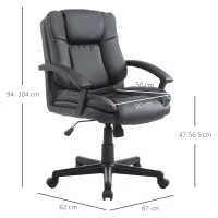 HOMCOM Desk Chair, PU Leather Office Chair with Adjustable Height and Swivel Wheels, for Home Work Study, Black(m-3)