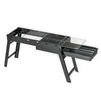 Outsunny Barbecue a Carbonella Portatile con Gambe Pieghevoli e Vassoio Estraibile, 74x20x38cm, Nero(m-10)