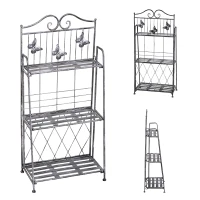 Outsunny Étagère de rangement pliable 3 niveaux néo-rétro fer forgé dim. 44L x 25l x 96H cm gris métal aspect vieilli(m-4)