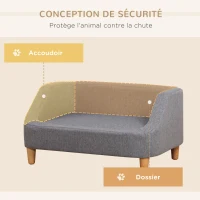 PawHut Canapé pour chien lit pour chien animal domestique style scandinave pieds en bois revêtement tissu déhoussable 75 x 55 x 39 cm - gris(m-4)