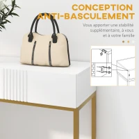 HOMCOM Table console console meuble avec 2 tiroirs base en acier avec pieds antidérapants 80 x 31,5 x 75 cm blanc(m-7)