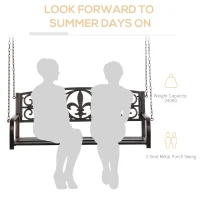 2 Seater Swing Seat Bench, Metal Garden Swing Chair with Chains, Weather Resistant, for the Patio, Yard, Deck and Yard, Black(m-4)